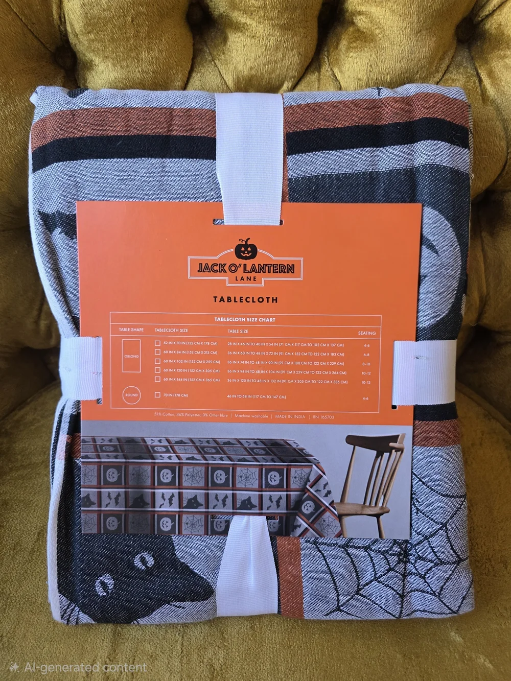 Jack O'Lantern Cotton Tablecloth Black Orange Halloween Plaid Cat Bat Spider Web